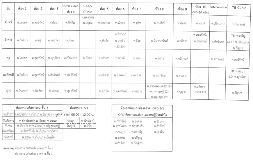 ตารางแพทย์ เดือนมิถุนายน 2569