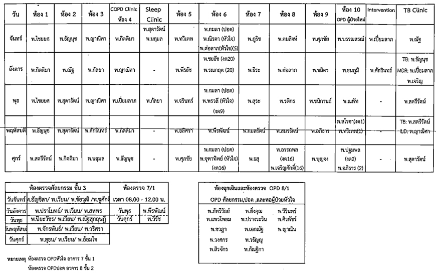ตารางแพทย์ เดือนตุลาคม 2569